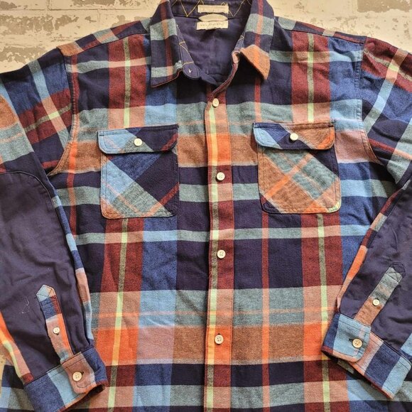 2311 Free Assembly Navy Plaid LS‎ Button Down Flannel Men's 2XL - Picture 1 of 6
